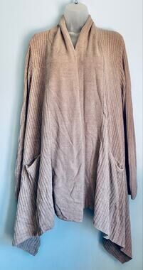Barefoot Dreams CozyChic Ultra Lite Open Front Handkerchief Cardigan Beige M